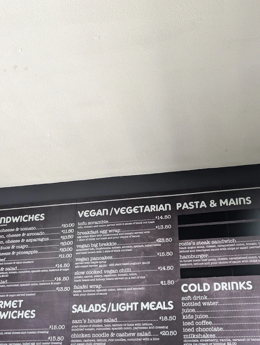 Menu, Sam's Gourmet Cafe