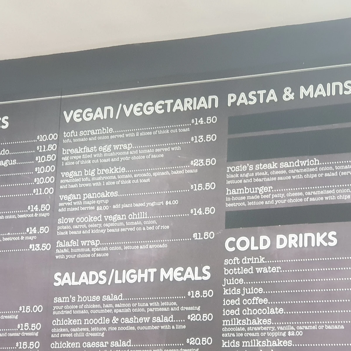 Menu, Sam's Gourmet Cafe