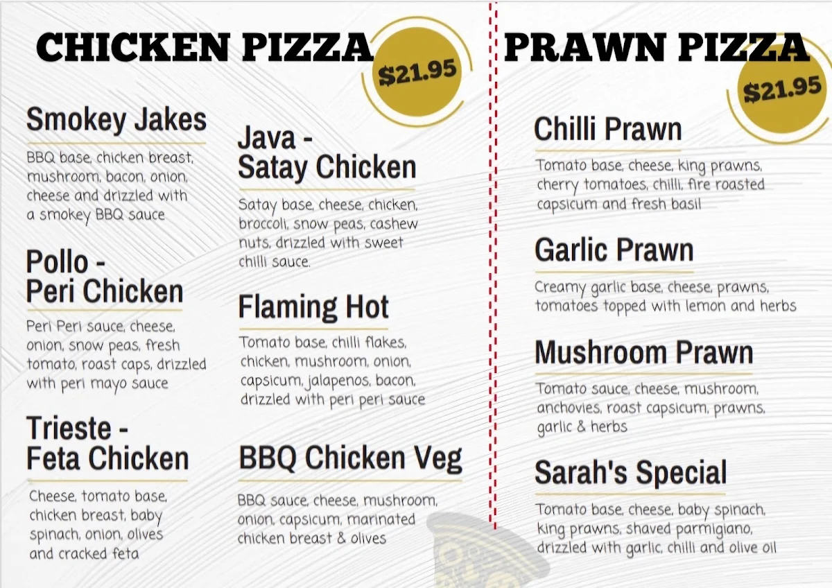 Menu, Hillz Pizza Bar