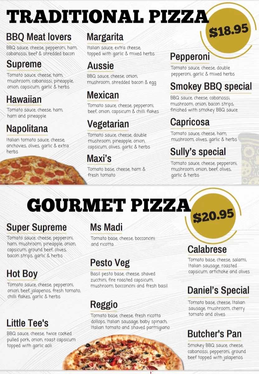 Menu, Hillz Pizza Bar
