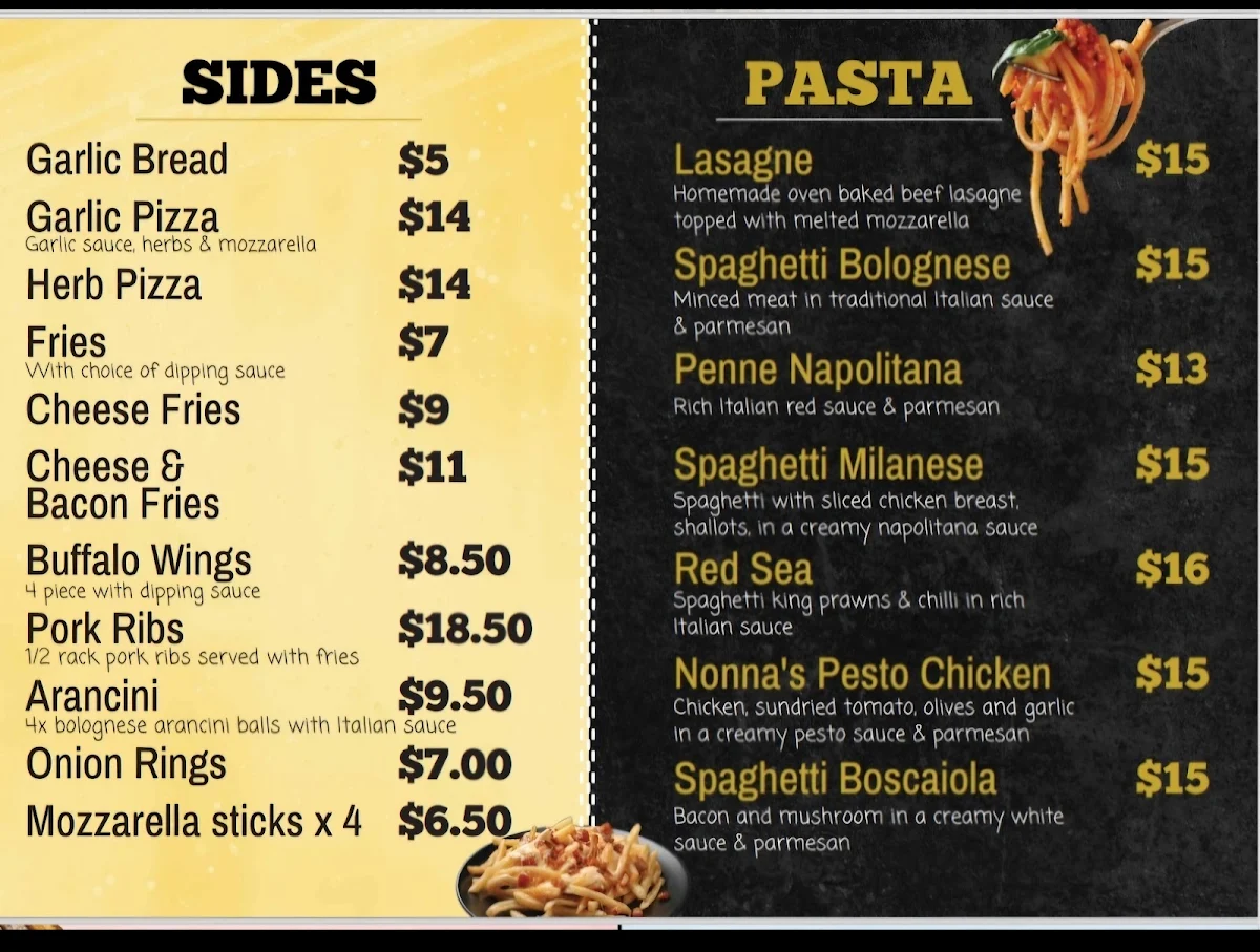 Menu, Hillz Pizza Bar