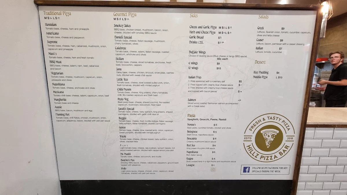 Menu, Hillz Pizza Bar