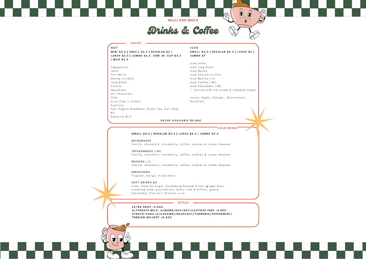 Menu, Milli & Mol's Espresso