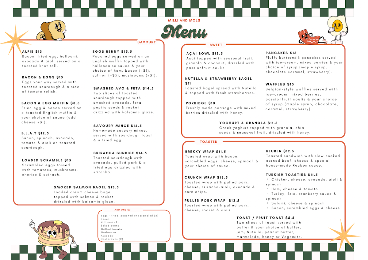 Menu, Milli & Mol's Espresso