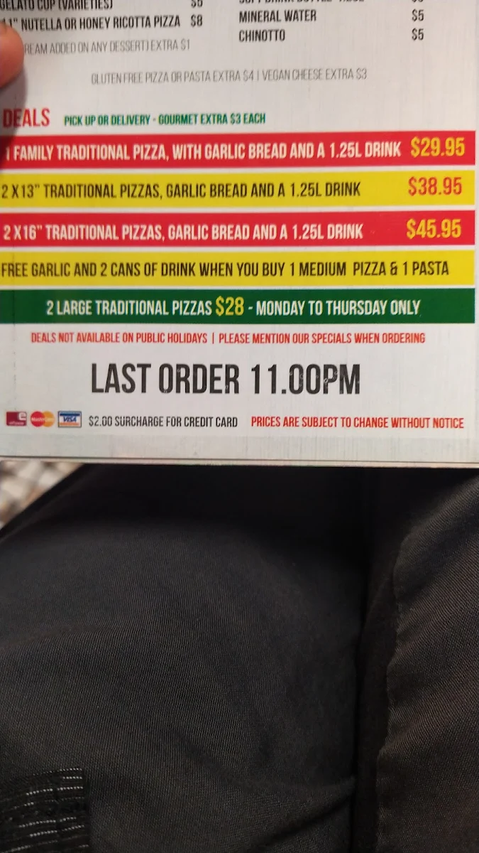 Menu, Roberta's Pizzeria