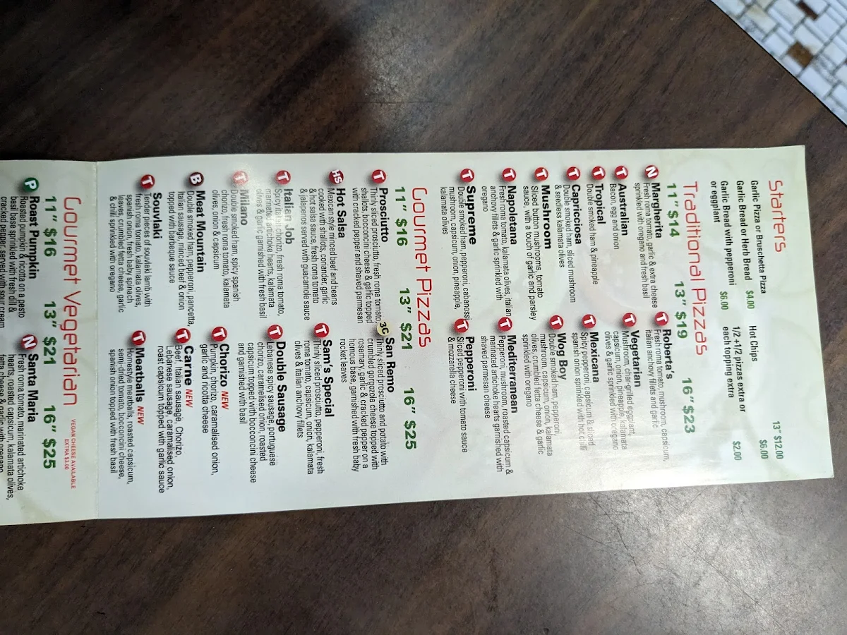 Menu, Roberta's Pizzeria
