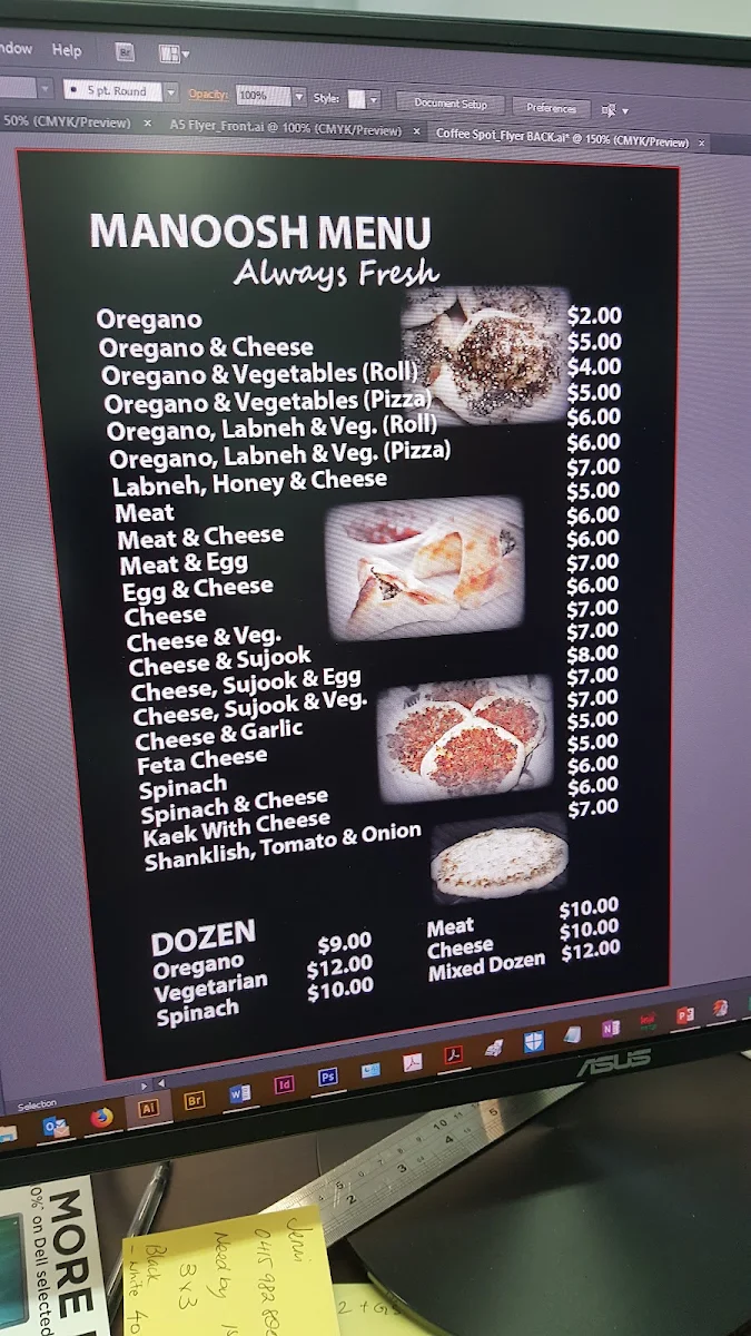 Menu, 5 Star Manoosh & Pizza