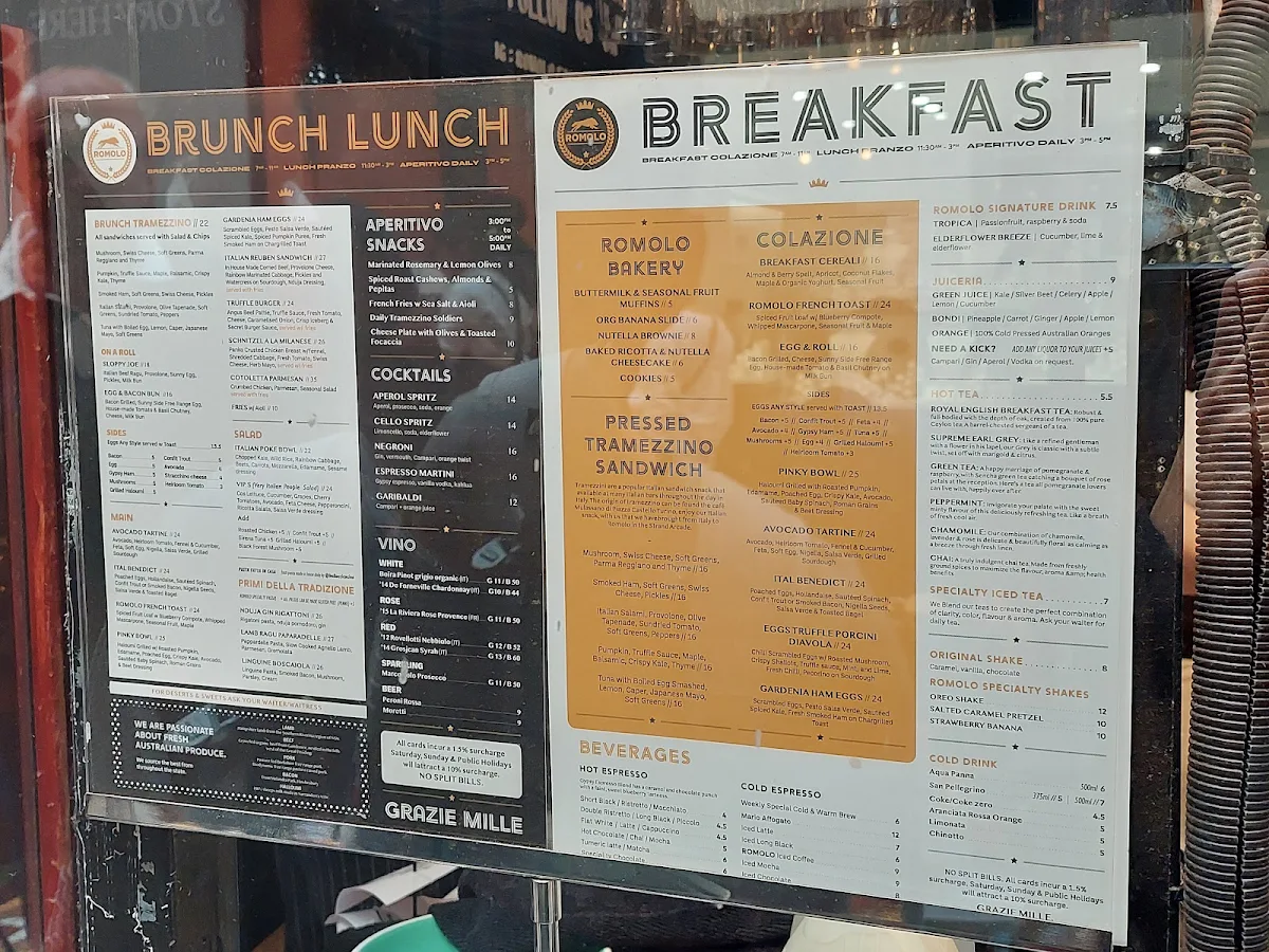 Menu, Romolo Espresso Cucina