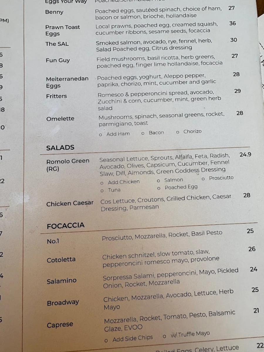 Menu, Romolo Espresso Cucina