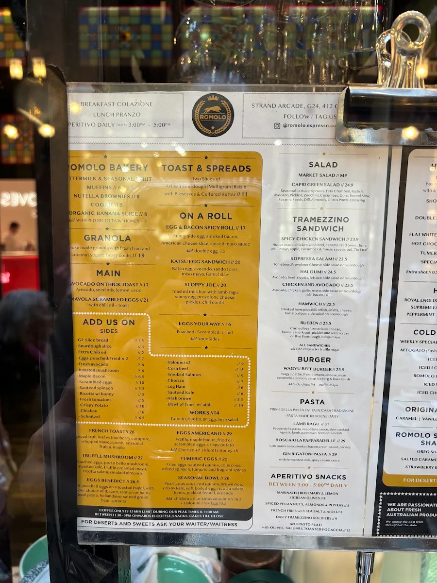 Menu, Romolo Espresso Cucina