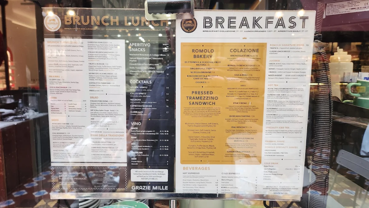 Menu, Romolo Espresso Cucina
