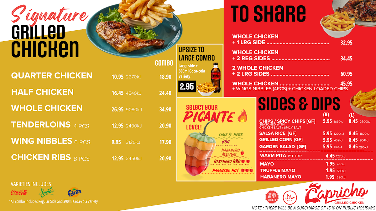 Menu, Capricho Grilled Chicken - Brunswick East