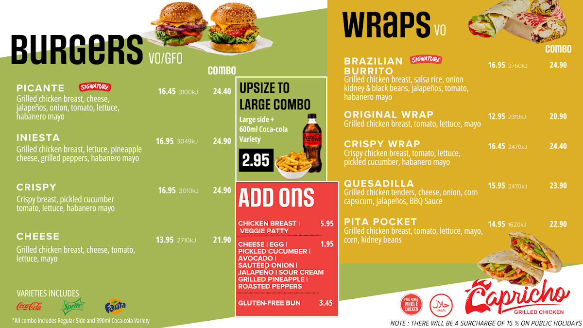 Menu, Capricho Grilled Chicken - Brunswick East