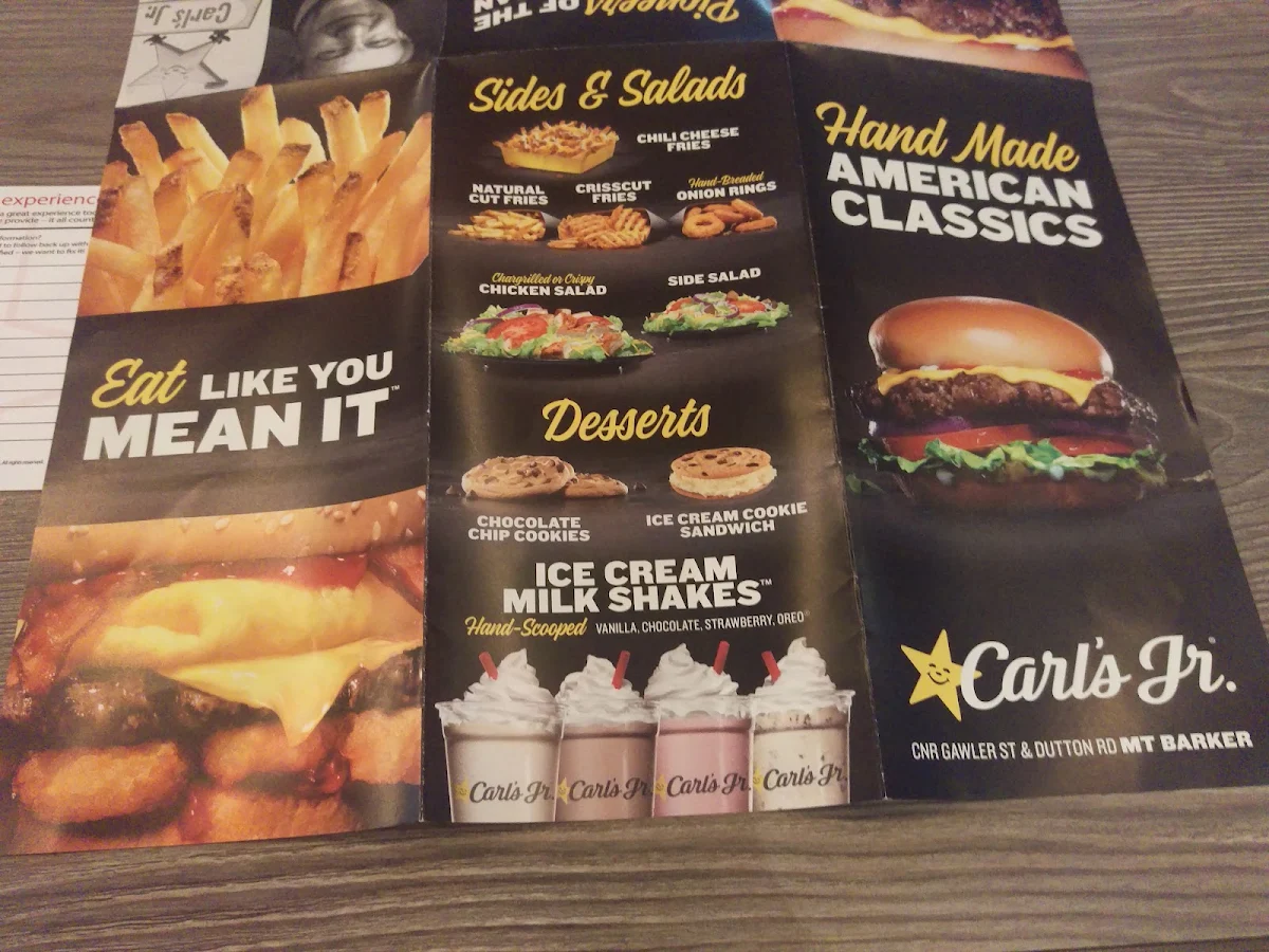 Menu, Carl's Jr. Mt. Barker