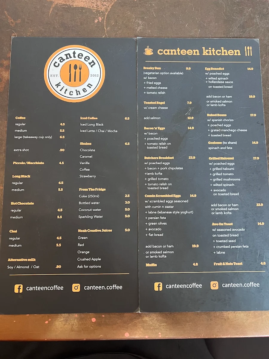 Menu, Canteen Coffee and Kitchen