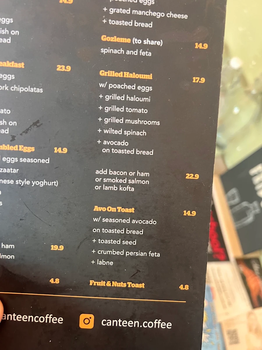 Menu, Canteen Coffee and Kitchen