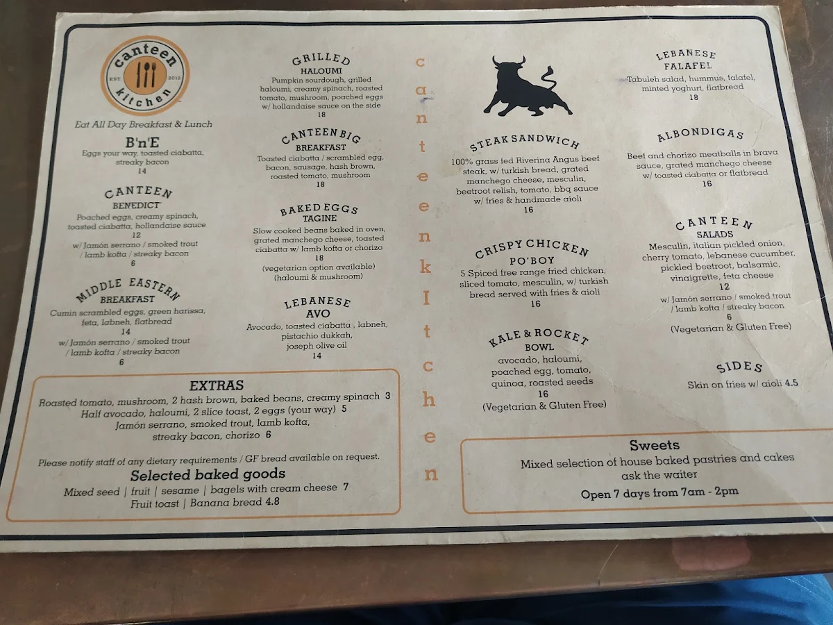 Menu, Canteen Coffee and Kitchen