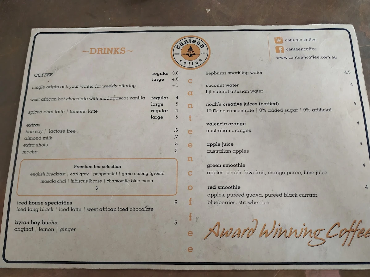 Menu, Canteen Coffee and Kitchen
