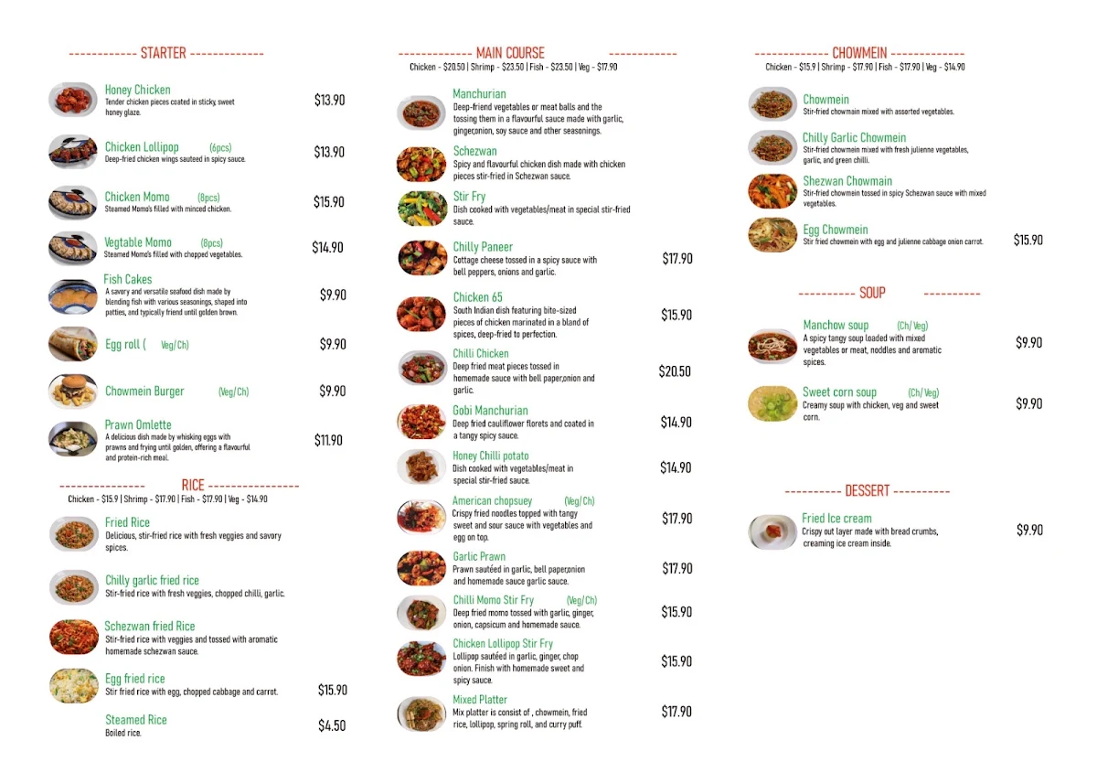 Menu, Indo-Chinese Wok