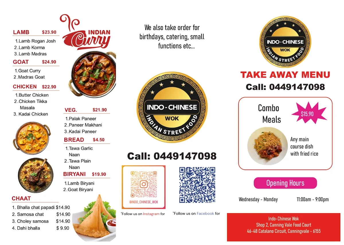 Menu, Indo-Chinese Wok