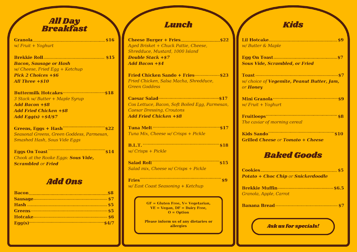 Menu, Rebecchi's