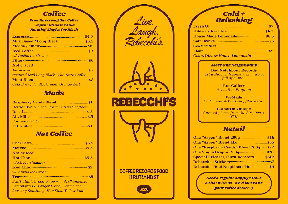 Menu, Rebecchi's