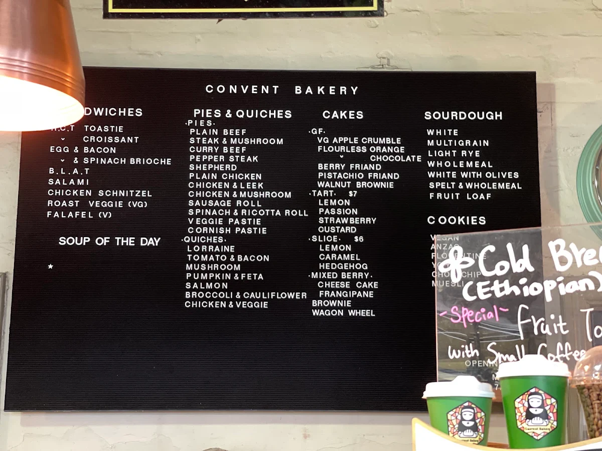 Menu, Convent Bakery