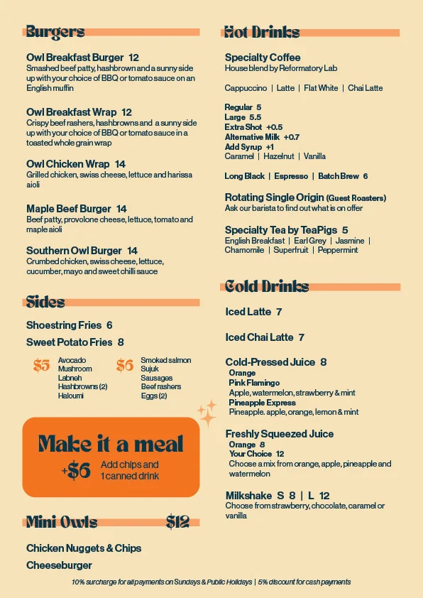 Menu, Morning Owl