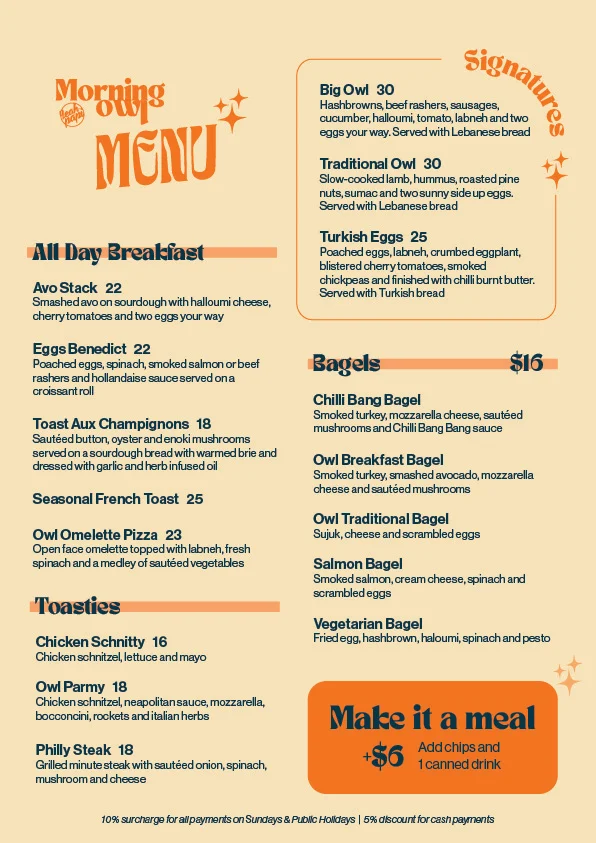 Menu, Morning Owl