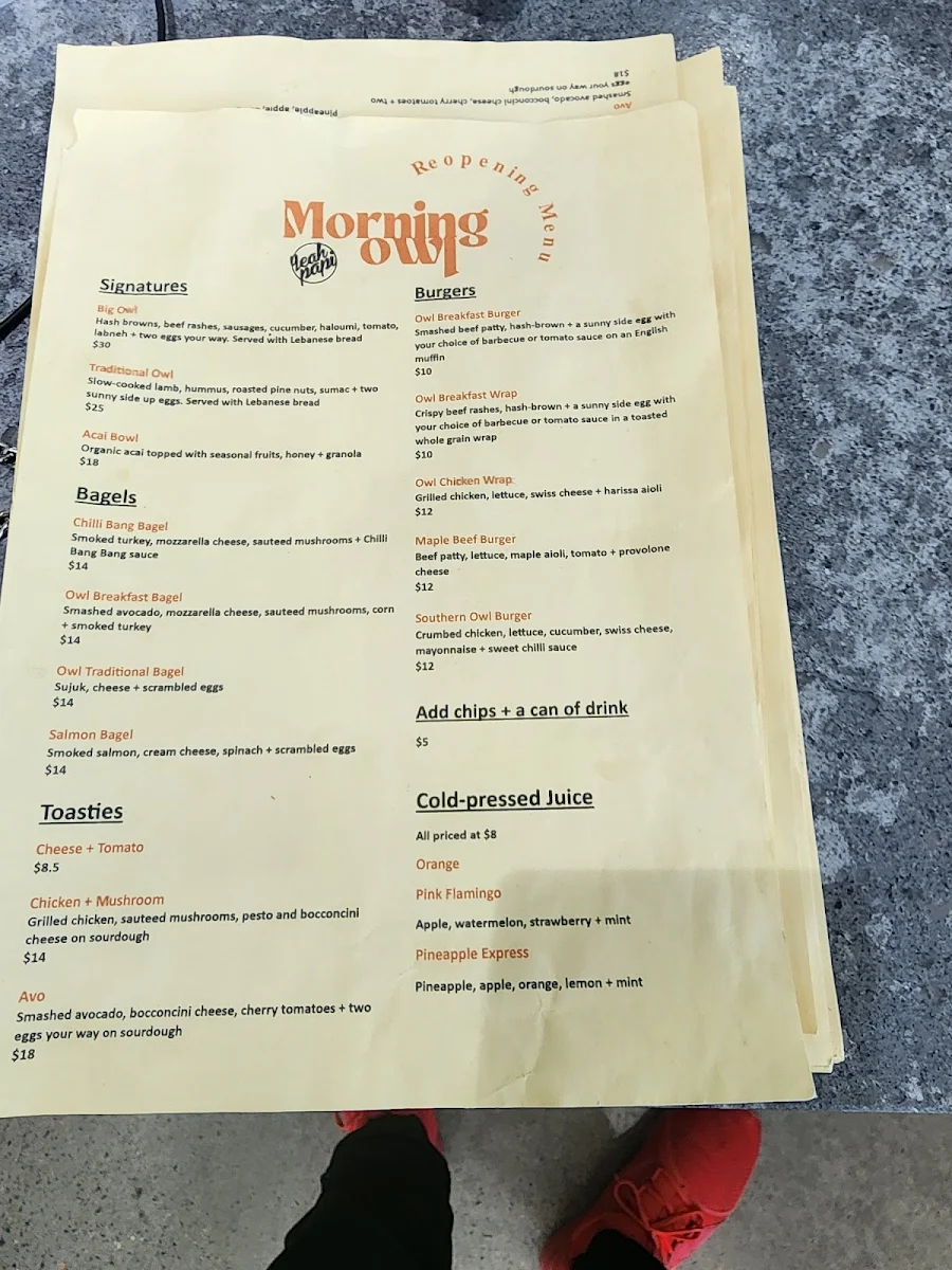 Menu, Morning Owl