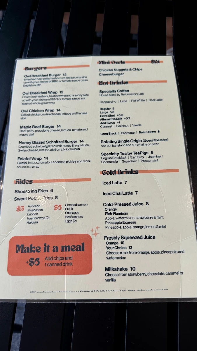 Menu, Morning Owl