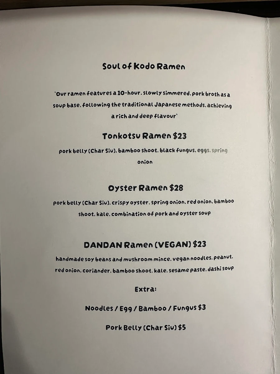 Menu, Kodo Ramen