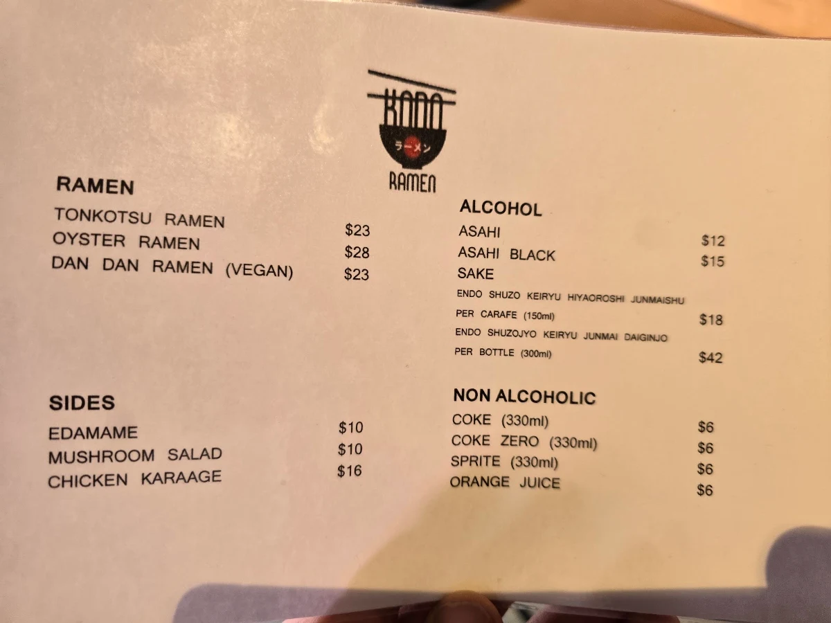 Menu, Kodo Ramen