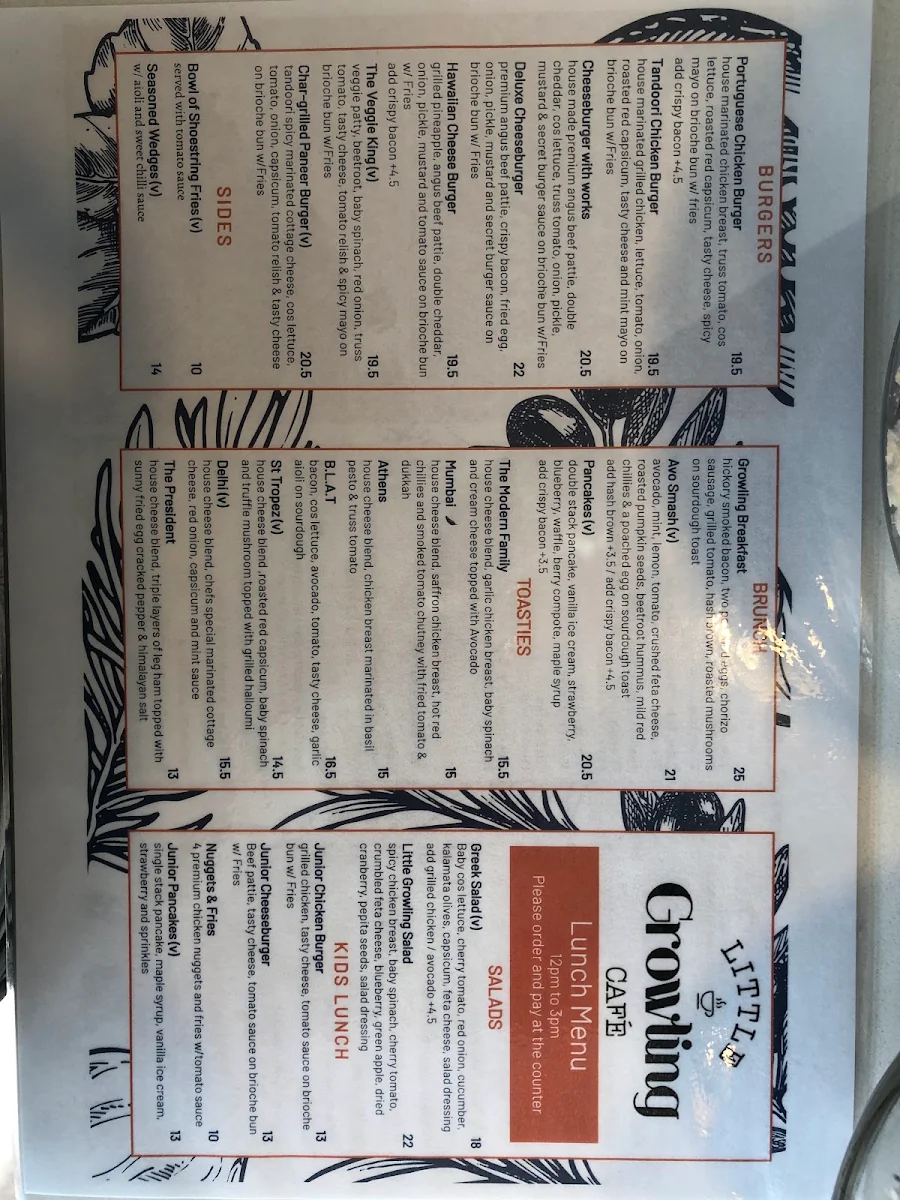 Menu, Little Growling Cafe