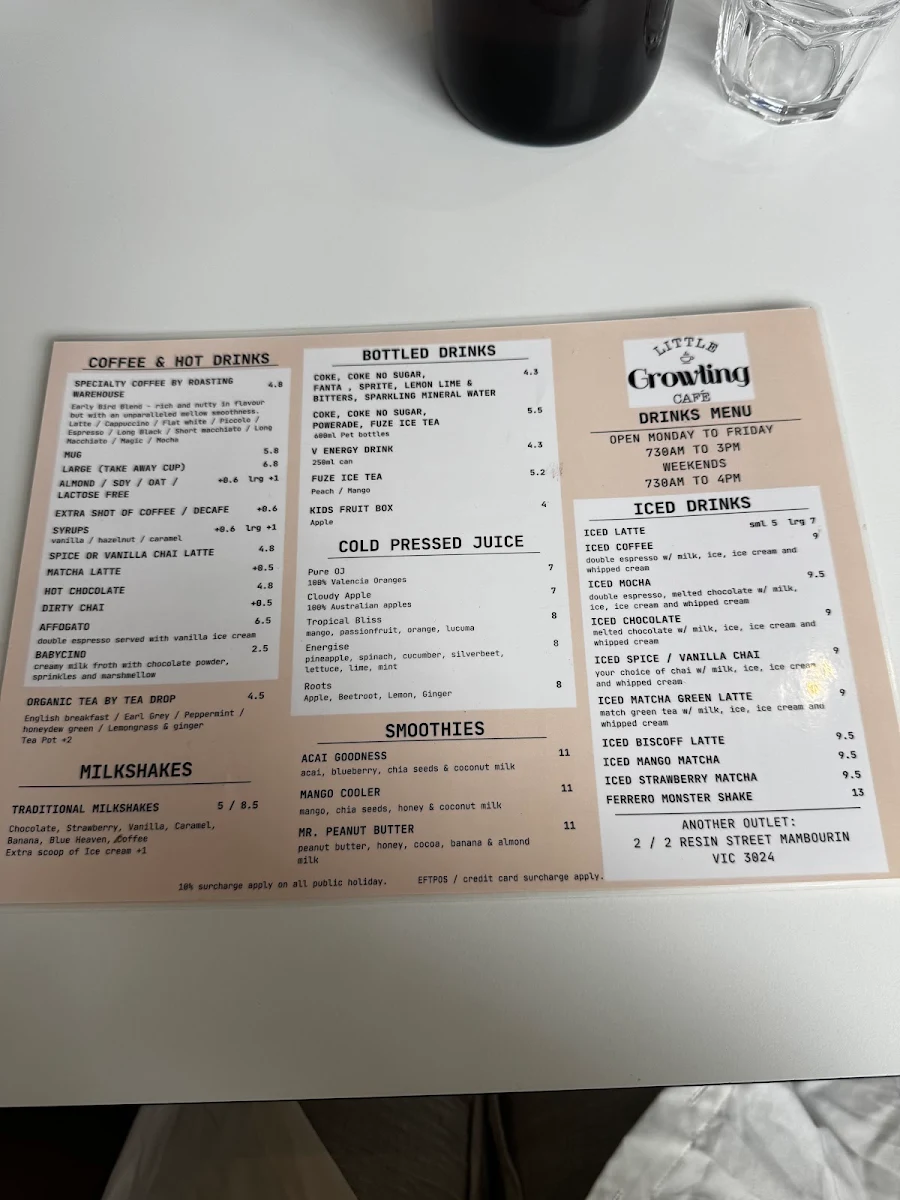 Menu, Little Growling Cafe