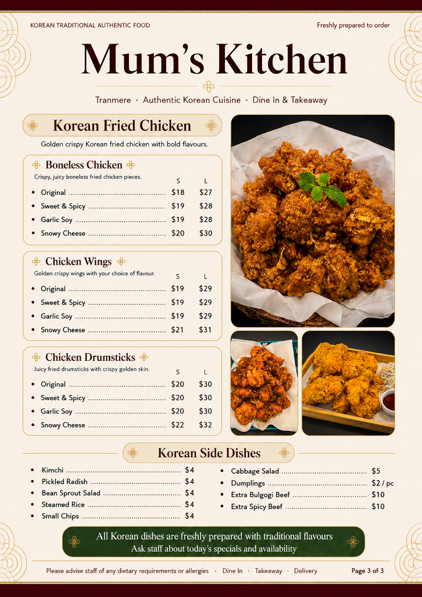 Menu, Mum`s Kitchen (엄마밥) - All About Korean Food