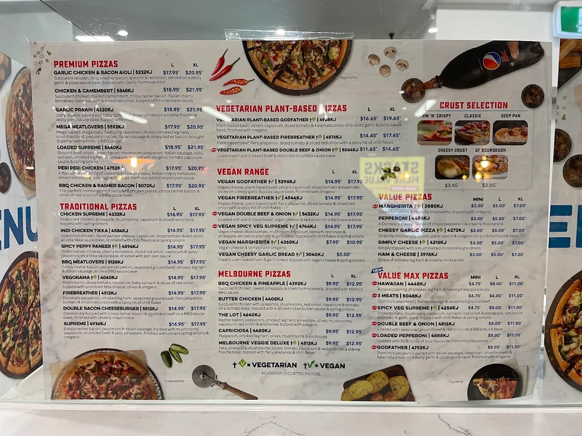 Menu, Domino's Pizza Reservoir