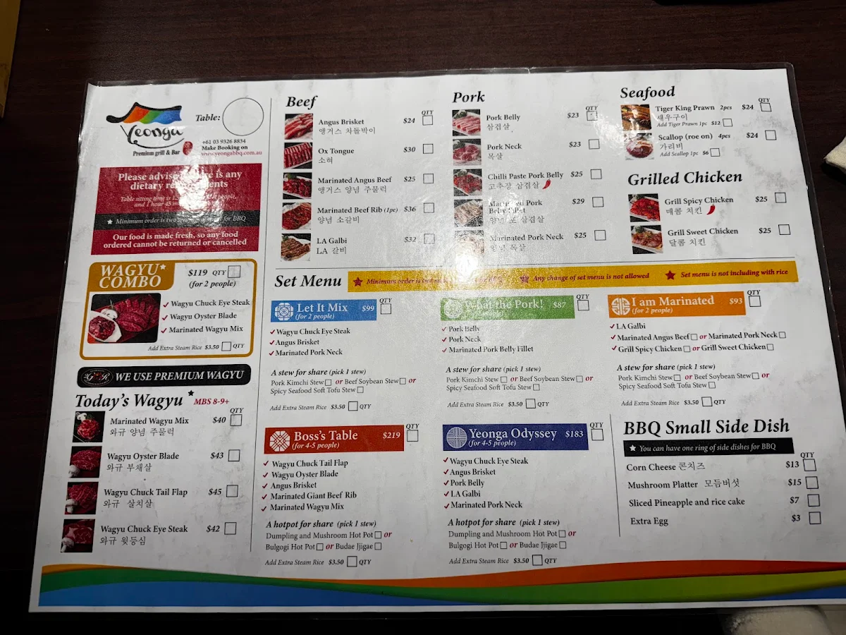 Menu, Yeonga
