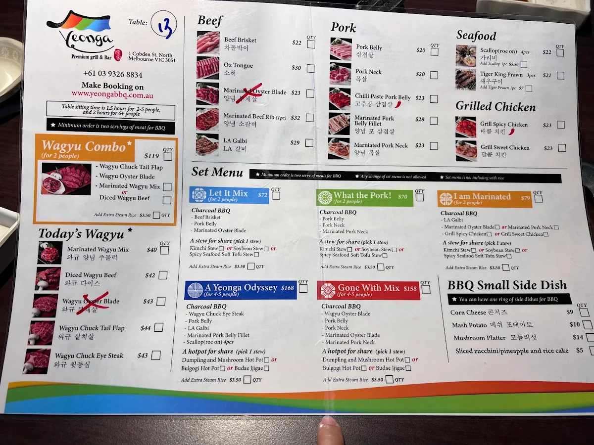 Menu, Yeonga