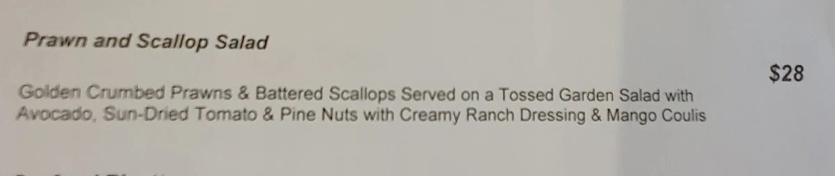 Menu, Russell Tavern