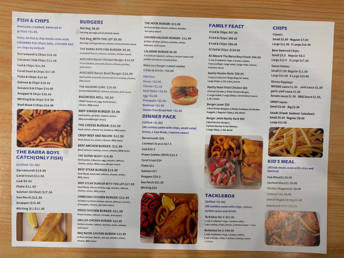 Menu, The Barra Boys Burger Joint Moorooka
