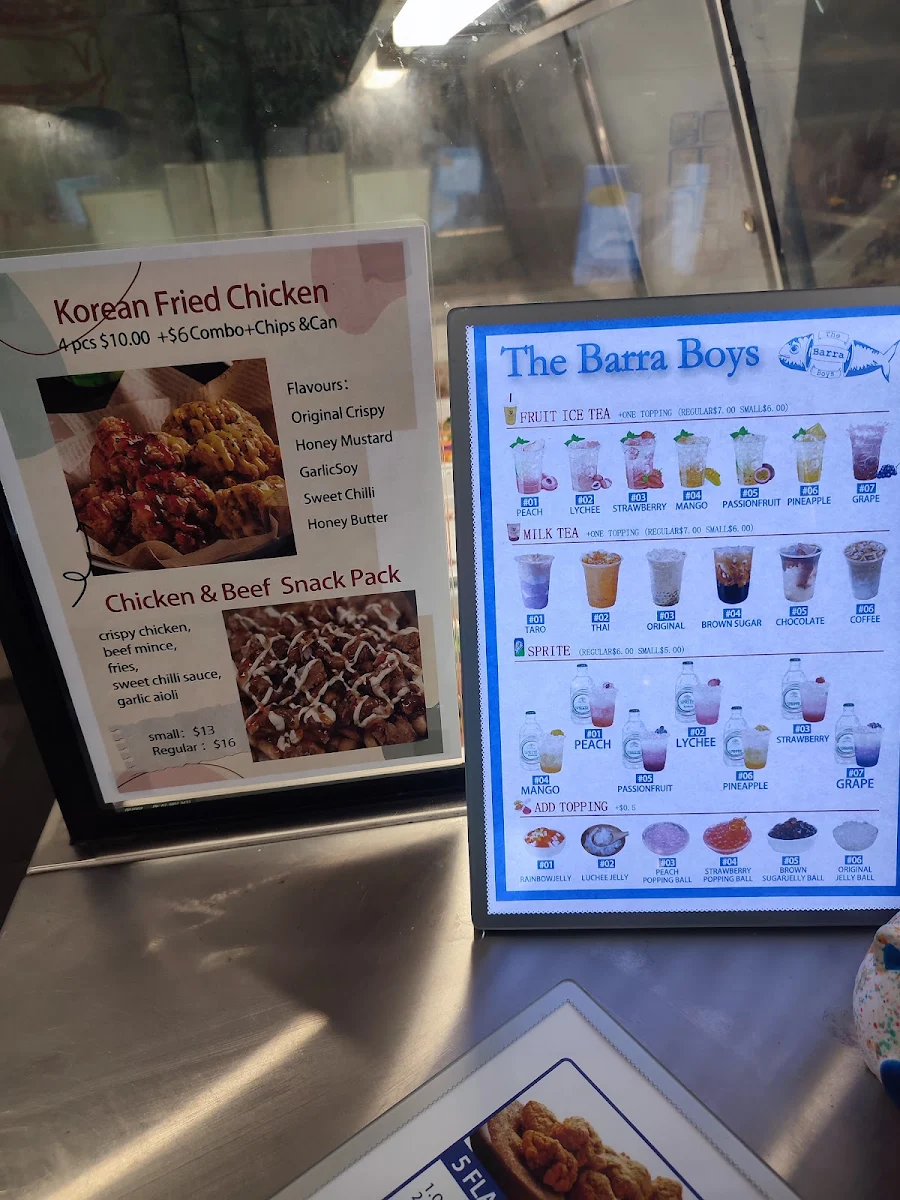 Menu, The Barra Boys Burger Joint Moorooka