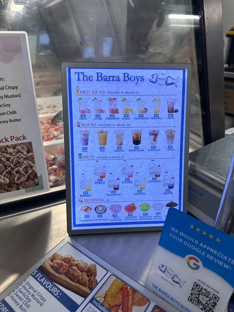 Menu, The Barra Boys Burger Joint Moorooka