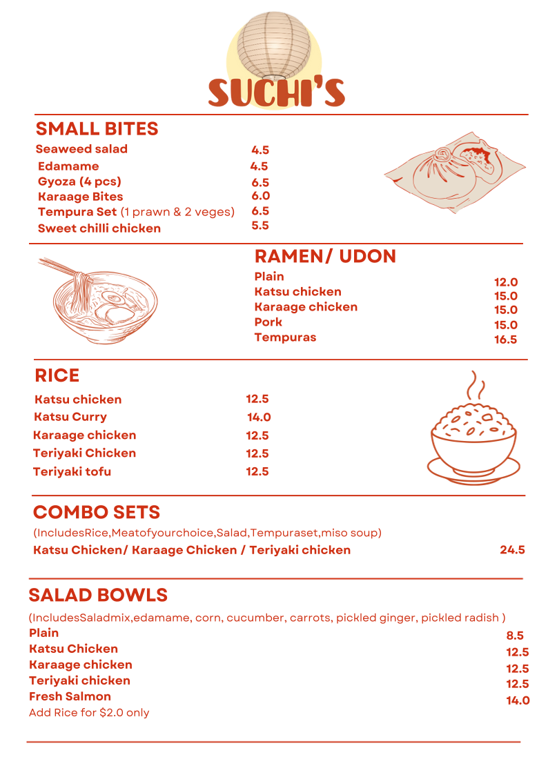 Menu, Suchi’s kitchen