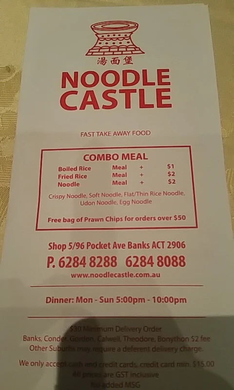 Menu, Noodle Castle Asian Cuisine