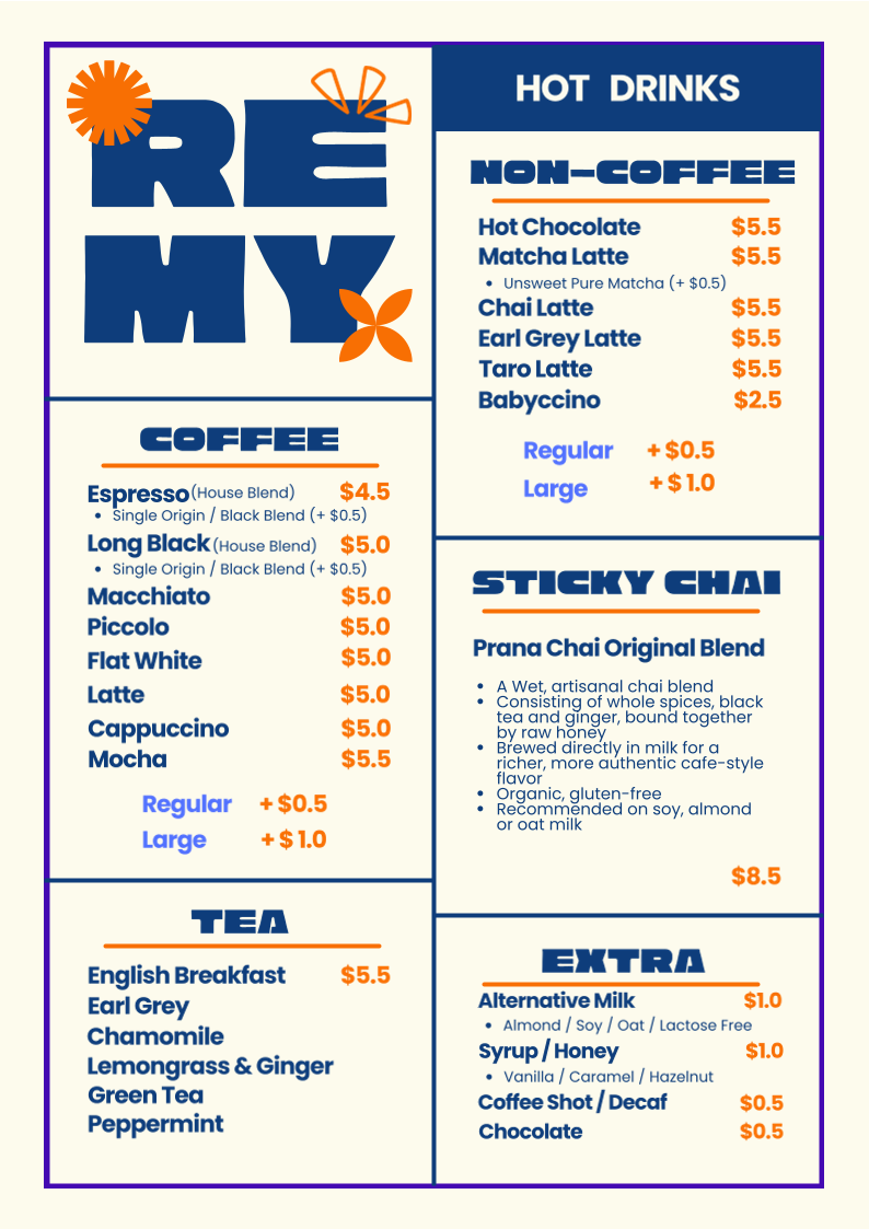 Menu, Remy Cafe & Bistro