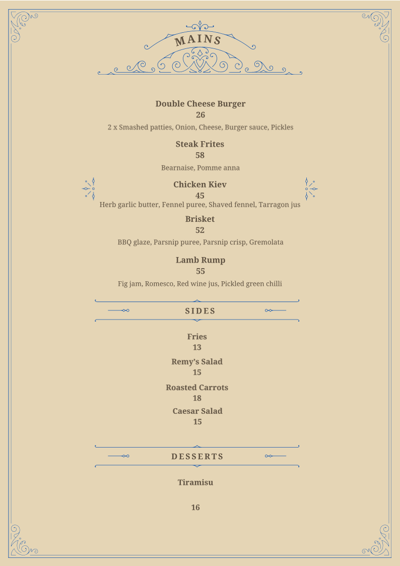 Menu, Remy Cafe & Bistro