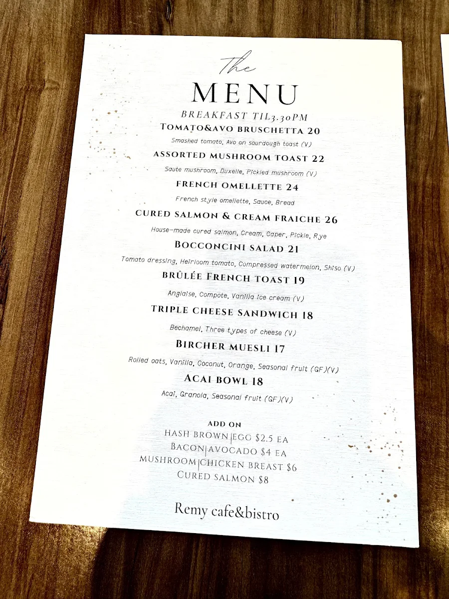 Menu, Remy Cafe & Bistro