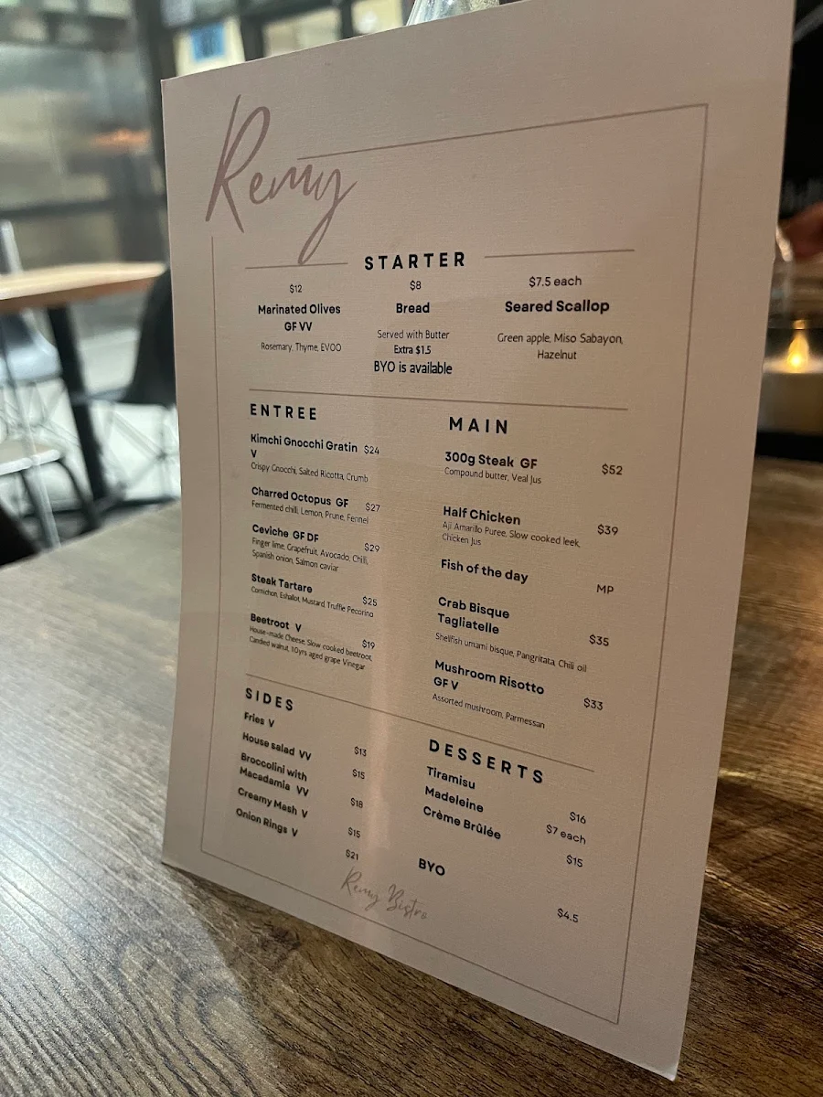 Menu, Remy Cafe & Bistro