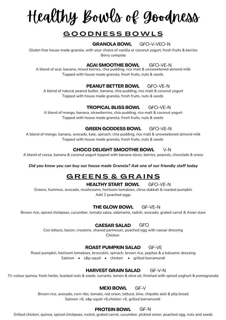 Menu, Zitto Cafe Hillcrest